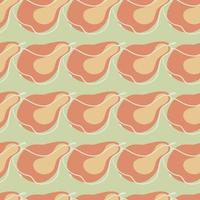 Modern pale tones seamless pattern with pink contoured pear fruits shapes. Pale green background. Doodle print. vector