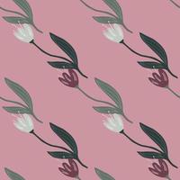 Vintage tulip seamless pattern on pink background. vector