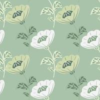 Fashion seamless pattern in hand drawn style with bloom vintage flowers shapes. Blue background. vector