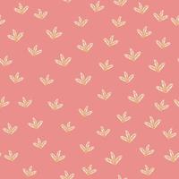 Botanic abstract seamless pattern with little random simple leaf ornament. Pink pastel background. vector