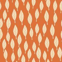 patrón creativo de bosque sin costuras con pequeñas siluetas de hojas abstractas impresas. fondo naranja brillante. vector
