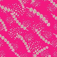 Abstract bright seamless botanic pattern with random seaweed silhouttes. Pink background with splashes. vector