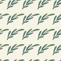 Blue contoured green branches elements seamless botanic pattern. Light grey background. Simple style. vector