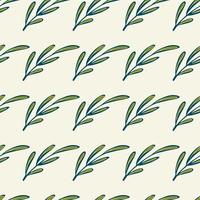 Blue contoured green branches elements seamless botanic pattern. Light grey background. Simple style. vector