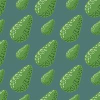 Green colored seamless pattern with avocado doodle elements. Navy blue background. vector
