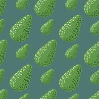 Green colored seamless pattern with avocado doodle elements. Navy blue background. vector