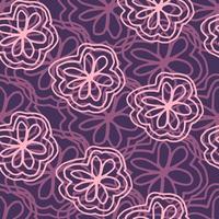 Line art pink flower bloom seamless pattern. Romantic floral enless wallpaper, vector