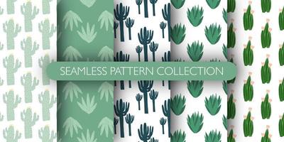 Set of simple geometric cactus seamless pattern. Collection cacti exotic sketch wallpaper. vector