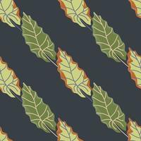 Foliage seamless pattern with organic leaf silhouettes. Doodle ornament with navy blue background. vector