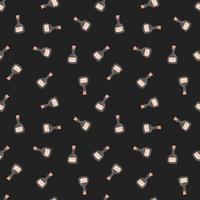 Abstract little rum bottles seamless pattern with random alcohol print. Dark background. Drink backdrop. vector