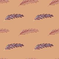 Decorative seamless pattern with doodle simple feather elements print. Beige background. Nature artwork. vector