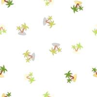 Tropical seamless isolated pattern with random green palm tree and island ornament. White background. vector