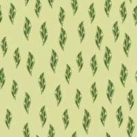 Green little random geometric leaves seamless pattern. Beige background. Bloom decorative floral artwork. vector