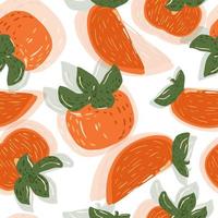 Seamless pattern persimmons on white background. Beautiful hand drawn fruits for design fabric. vector