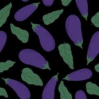 Hand drawn eggplants seamless pattern on black background. vector