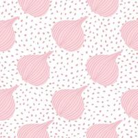 Hand drawn onion bulb vegetable wallpaper. Abstract onion seamless pattern on dots backdrop. vector