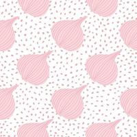 Hand drawn onion bulb vegetable wallpaper. Abstract onion seamless pattern on dots backdrop. vector