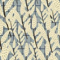 Random seamless pattern with light branches on chequared blue background. vector