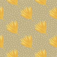 Autumn flower bud seamless pattern. Light brown background with dots and yellow botanic elements. vector