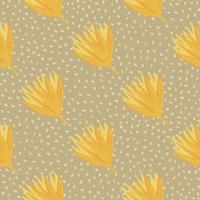 Autumn flower bud seamless pattern. Light brown background with dots and yellow botanic elements. vector