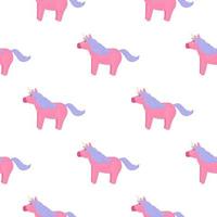 Isolated seamless pattern with cartoon unicorn horses ornament. Pink and blue colored pony on white background. vector