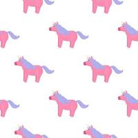 Isolated seamless pattern with cartoon unicorn horses ornament. Pink and blue colored pony on white background. vector