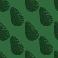 Simple dark seamless pattern with cartoon doodle avocados. Green palette tones artwork with nature print. vector