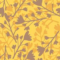 Random located floral abstract branches seamless pattern. Brown silhouettes on orange background. vector