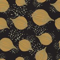 Doodle onion seamless pattern on black background. Organic texture. vector