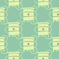 Beehive seamless pattern. Doodle hand drawn ornament in light green and turquoise tones. Background with contoured honeycombs. vector