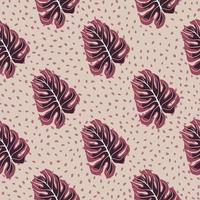 Hawaii seamless pattern with jungle monstera leaf ornament. Pink dotted background. vector