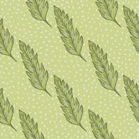 Geometric foliage seamless pattern on dots background. Simple leaves ornament. Leaf backdrop. vector