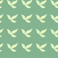 Decorative botanic seamless pattern with doodle minimalistic leaf ornament. Green background. vector