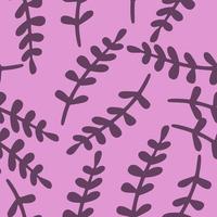 Abstract seamless doodle pattern with simple purple branches shapes print. Lilac background. vector