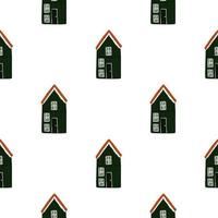 House silhouette isolated seamless pattern. Doodle architecture dark ornament on white background. vector