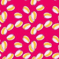 Summer fruit seamless pattern with random white and yellow contoured apricot shapes. Pink background. vector