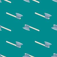 Simple warrior hatchet silhouettes seamless stylized pattern. Minimalistic backdrop with turquoise background. vector