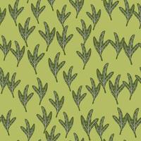 Random seamless pattern with little green abstract leaf silhouettes. Light green background. vector