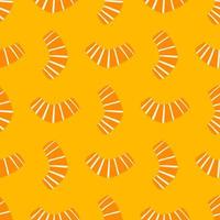 Geometry form seamless pattern. Doodle abstract ornament in orange color with strips. Bright yellow background. vector