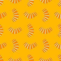 Geometry form seamless pattern. Doodle abstract ornament in orange color with strips. Bright yellow background. vector