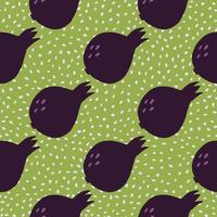 Abstract pomegranate fruit seamless pattern on green background. Garnet fruit wallpaper. Doodle style vector