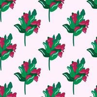 Isolated bright seamless pattern with branches and berries. Pink and green floral silhouettes on white background. vector