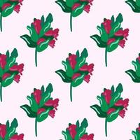 Isolated bright seamless pattern with branches and berries. Pink and green floral silhouettes on white background. vector