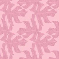 Tender seamless floral pattern with outline monsters doodle shapes. Pink palette exotic artwork. Simple backdrop. vector