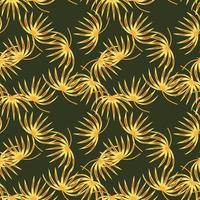 Random orange tropic bush silhouettes seamless pattern in doodle style. Green dark background. vector