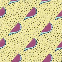 Healthy seamless doodle pattern with pink cartoon fig shapes. Yellow dotted background. vector