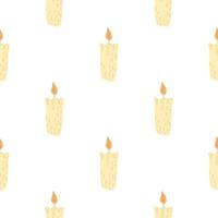 Isolated seamless pattern with yellow candles ornament. White background. Cozy print. vector