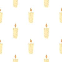 Isolated seamless pattern with yellow candles ornament. White background. Cozy print. vector