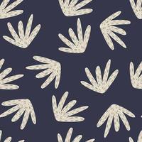 Cartoon seamless pattern with doodle light grey foliage simple shapes. Navy blue background. Simple design. vector