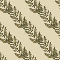 Minimalistic botanic seamless pattern with autumn leaf branches. Brown floral elements on light beige background.